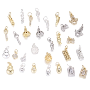 Copper Zirconia Mini Pendants Charms Heart Key Gourd Abacus Pea Pod Snowflake Candy Shape DIY Jewelry Making Accessories For Necklace Bracelet Women Gift
