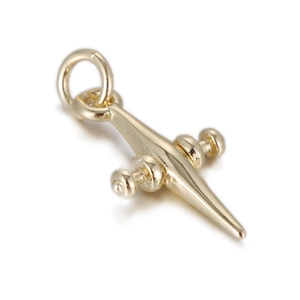 Polished 14k gold plated miniature airplane pendant charm with durable closed ring loop