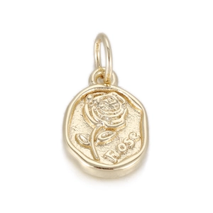 Colgante ovalado dorado con relieve de rosa y grabado Rose para collares y pulseras DIY