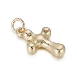 Polished 14k gold plated cross pendant with rounded edges and high gloss mirror finish