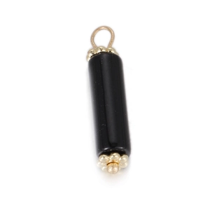 Geometric black stone cylindrical pendant with gold-plated bail for DIY jewelry