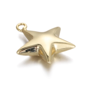 Polished 14k gold plated star-shaped beads for DIY jewelry making with hanging loop