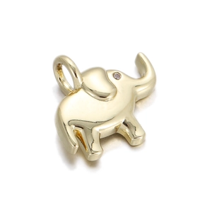 Detailed close-up of golden elephant pendant with cubic zirconia eye and polished finish