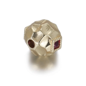 Hammered gold bead with square red cubic zirconia for DIY jewelry making and bracelet design