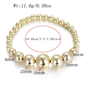 Fashion gold brass bead stretch bracelet with gradient 6mm to 14mm round beads