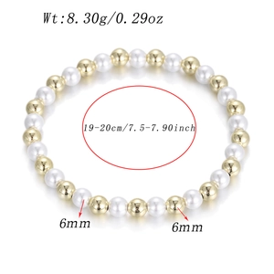 Detailed specs showing 6mm pearls and gold beads on a 19cm elegant bracelet for women