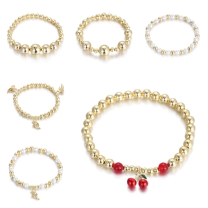 Fashion Copper Gold Plated Bead Bracelet For Women Bohemian Faux Artificial Pearl Fruit Cherry Banana Charm Beaded Stretch Bracelet Jewelry