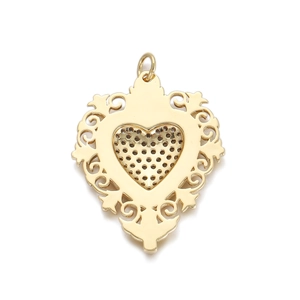 18K gold plated heart pendant with intricate vintage filigree and zircon setting detail
