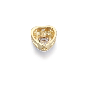 Golden heart-shaped jewelry pendant with central zircon stone and hollow-out side design