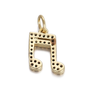 Golden musical note pendant charm in eighth note shape with polished finish for DIY jewelry
