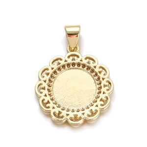 Detailed view of a gold-plated flower frame pendant base with intricate cutout petals