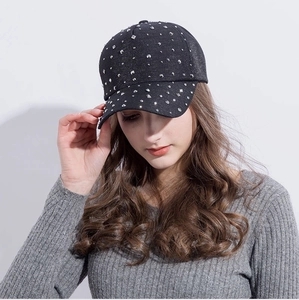 Women Rhinestone Baseball Cap Cotton Sparkling Sun Hat Adjustable Fashion Casual Curved Brim Outdoor