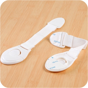Adjustable child safety locks with nylon straps for drawers and cabinets, set of two