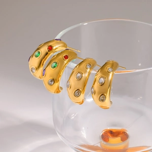 Orecchini a Bottone in Acciaio Inossidabile 304 con Strass a Forma di C Placcati in Oro 18K Gioielli Geometrici per Donna Festa