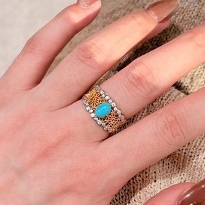 Vintage Spitze Legierung Zirkonia Harz Ring Vergoldet Offen Verstellbar Blau Stein Geometrisch Hohl Ring Für Damen Schmuck