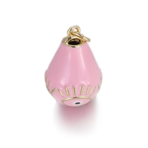 Roze emaille druppelvormige hanger met gouden boze oog voor DIY sieraden maken