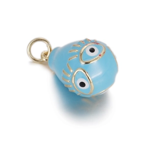 Blauwe vis hanger met boze oog design en gouden rand voor DIY sieraden maken