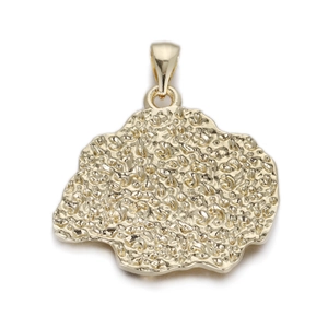 Macro view of gold-colored punk fossil pendant with textured surface and smooth metal bail