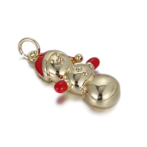 Detailed view of snowman pendant with red hat and gold metal finish for DIY jewelry