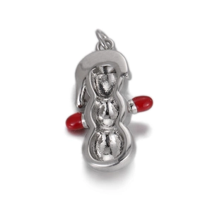 Polished silver snowman pendant with red enamel hand details for DIY jewelry making