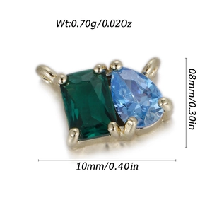 Pendentif DIY avec zircon rectangle vert et zircon poire bleu sur plaqué or