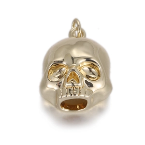 Gothic punk style golden skull pendant in polished metal for DIY jewelry making