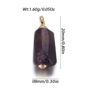 Natural purple amethyst stone pendant with gold caps and size dimensions 8x20mm