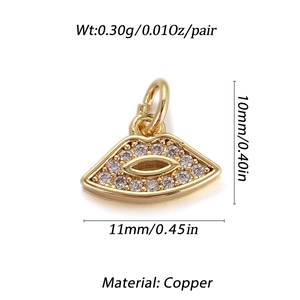 Golden eye-shaped pendant with sparkling cubic zirconia for DIY jewelry making