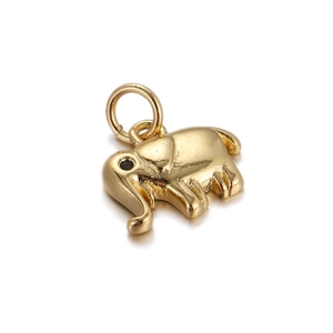 Detailed view of a golden elephant charm with a black zircon eye for jewelry DIY