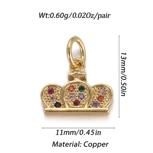 Macro view of crown pendant with colorful zircons showing precise 13mm height dimensions
