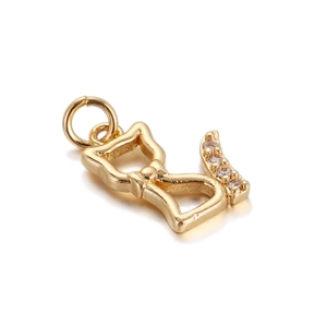 Detailed view of a gold-plated cat pendant with white zircon stones for jewelry making