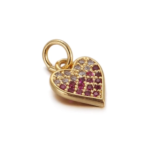 Gold heart pendant with pavé set white and red cubic zirconia cherry design