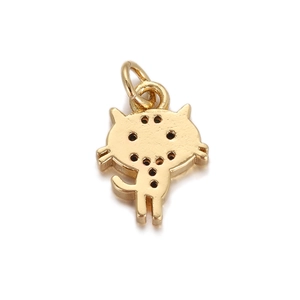 Detailed view of a golden cat-shaped pendant charm with circular cutouts for DIY jewelry making