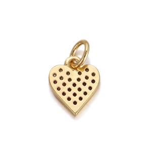 Golden heart pendant with cherry red crystals and minimalist round metal ring clasp