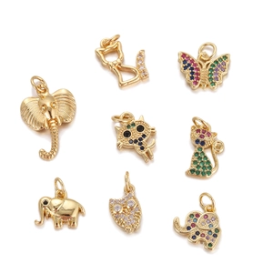 Copper Animal Pendant Necklace Elephant Cat Owl Butterfly DIY Keychain Accessory With Multi Colored Rhinestone Jewelry