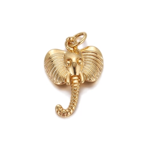 Golden elephant head pendant with fine ear textures for DIY jewelry necklaces