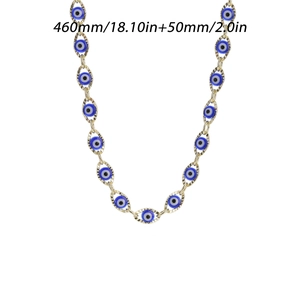 Macro shot of gold Evil Eye necklace showing 460mm length and 50mm adjustable extension