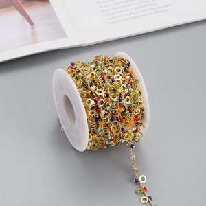 Bohemian colorful beads and gold metal chain roll for DIY eyeglass lanyard making