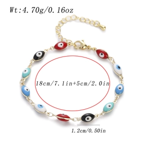 Detailed view of handmade stainless steel evil eye bracelet with colorful enamel charms