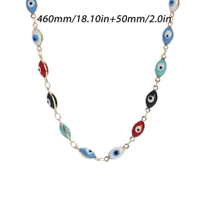 Detail of colorful Evil Eye charm necklace with 460mm length and 50mm extension chain