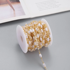Gold-plated stainless steel chain with pearls and crystals for DIY jewelry making
