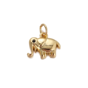 Polished gold elephant pendant charm with black eye detail for DIY jewelry making