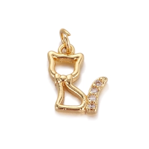 Detailed view of a gold-plated cat pendant with hollow design and zircon tail stones
