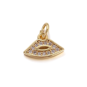 Elegant gold-plated lip-shaped pendant with sparkling clear cubic zirconia on white background