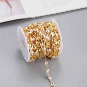 Gold plated stainless steel pig nose chain with inlaid pearls for DIY jewelry making