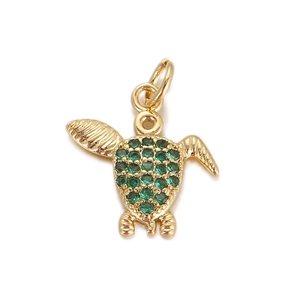 Gold-plated turtle pendant with sparkling green zircon crystals for DIY jewelry making