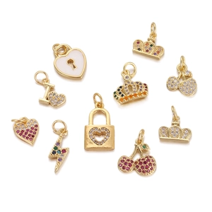 Vintage Copper Rhinestone Heart Crown Cherry Lightning Pendant DIY Necklace Bracelet Accessories Jewelry Making Charms For Women
