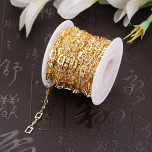 Gold plated crystal rectangle chain roll for DIY jewelry making and handmade accessories