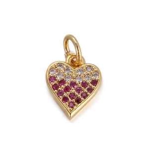 Golden heart pendant with sparkling white and pink crystals for DIY jewelry crafts