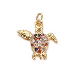 Macro view of gold turtle pendant with colorful pave-set crystals for DIY jewelry
